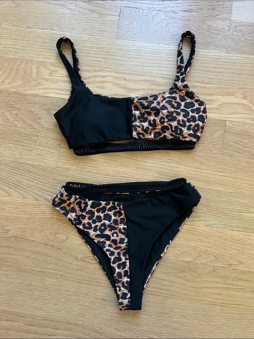 SHEIN Black and Brown Leopard Print Two-Piece Bikini